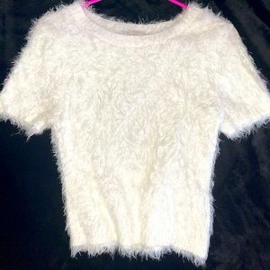 Fuzzy white crop top